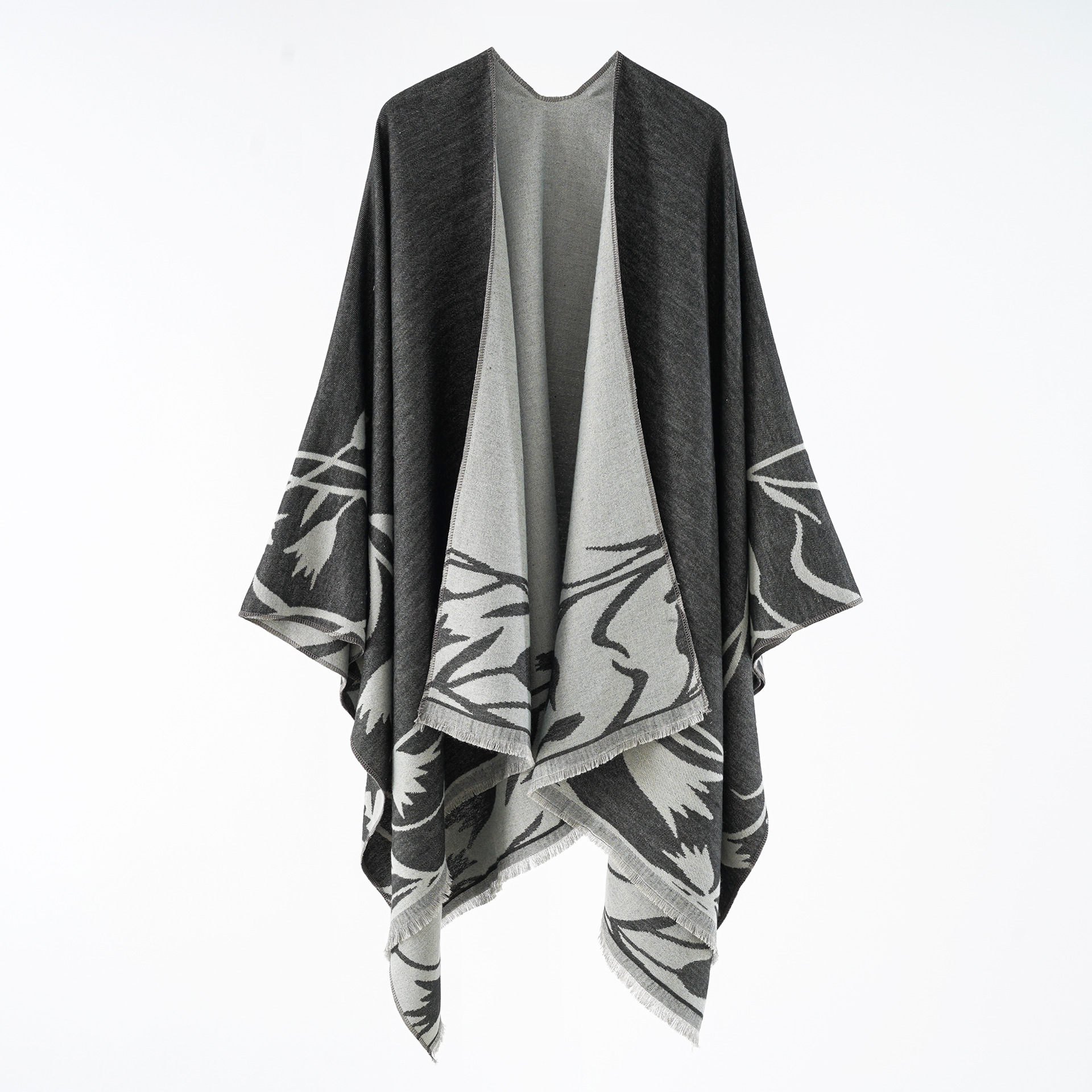 2023 tejido Otoño e Invierno geométrica bufanda de doble cara jacquard Cachemira-como split Cape cálido chal