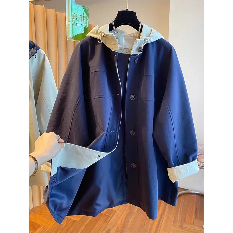 连帽冲锋衣外套中长款春秋季新款宽松显瘦百搭运动休闲棒球服风衣|undefined