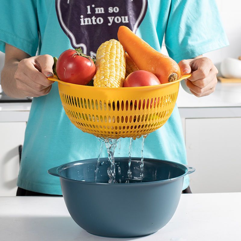 Cesta de drenaje de doble capa Cesta de lavado de verduras de plástico doméstico Cesta de lavado de frutas hueca Cesta de lavado de frutas multifuncional Platos de frutas Lavadora de verduras de cocina image 3