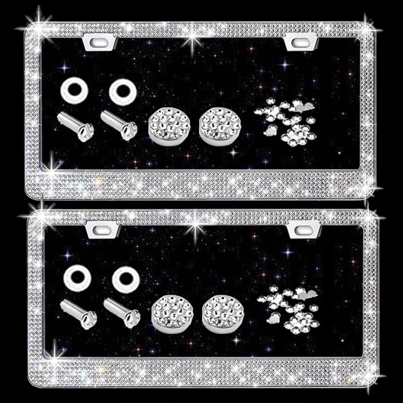 American Standard License Plate Frame with Rhinestones, Acrylic License Plate Holder, Car Accessories, Cross-Border Model, Stainless Steel License Plate Frame