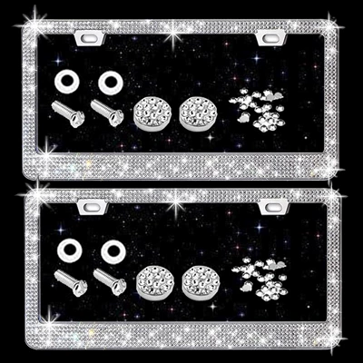 American License Plate Frame with Diamonds License plate holder/license plate holder - white-diamond-2-pieces