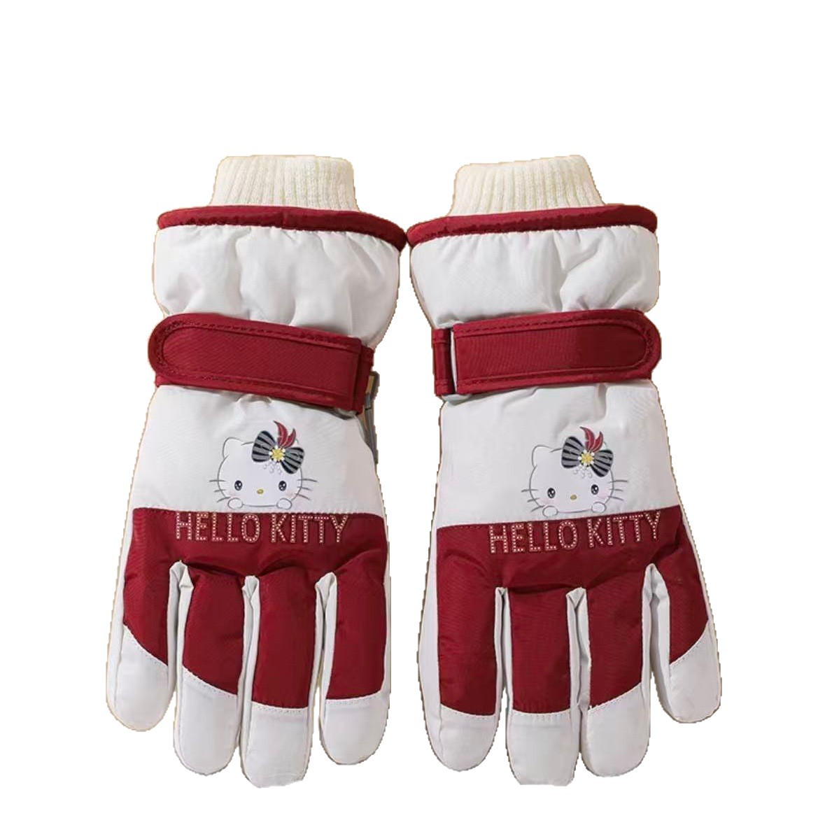 Sanrio auténtico guantes de esquí de montar Hellokitty para mujeres de invierno con pantalla táctil caliente y lindo a prueba de viento para montar en bicicleta