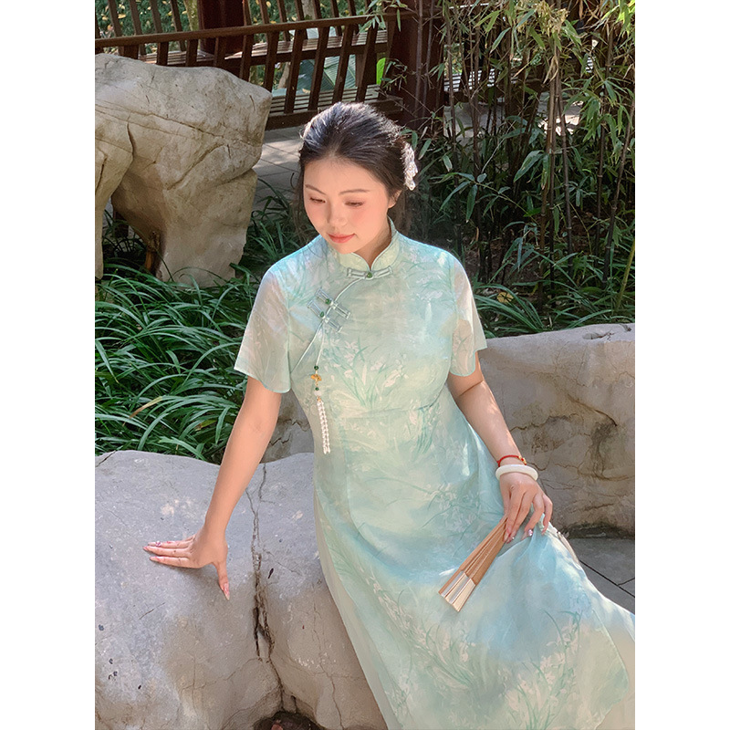 51282/512821 Summer New Style 2025 Fake Two-Piece New Chinoiserie Cheongsam Dress Fresh and Elegant Large Size Dress