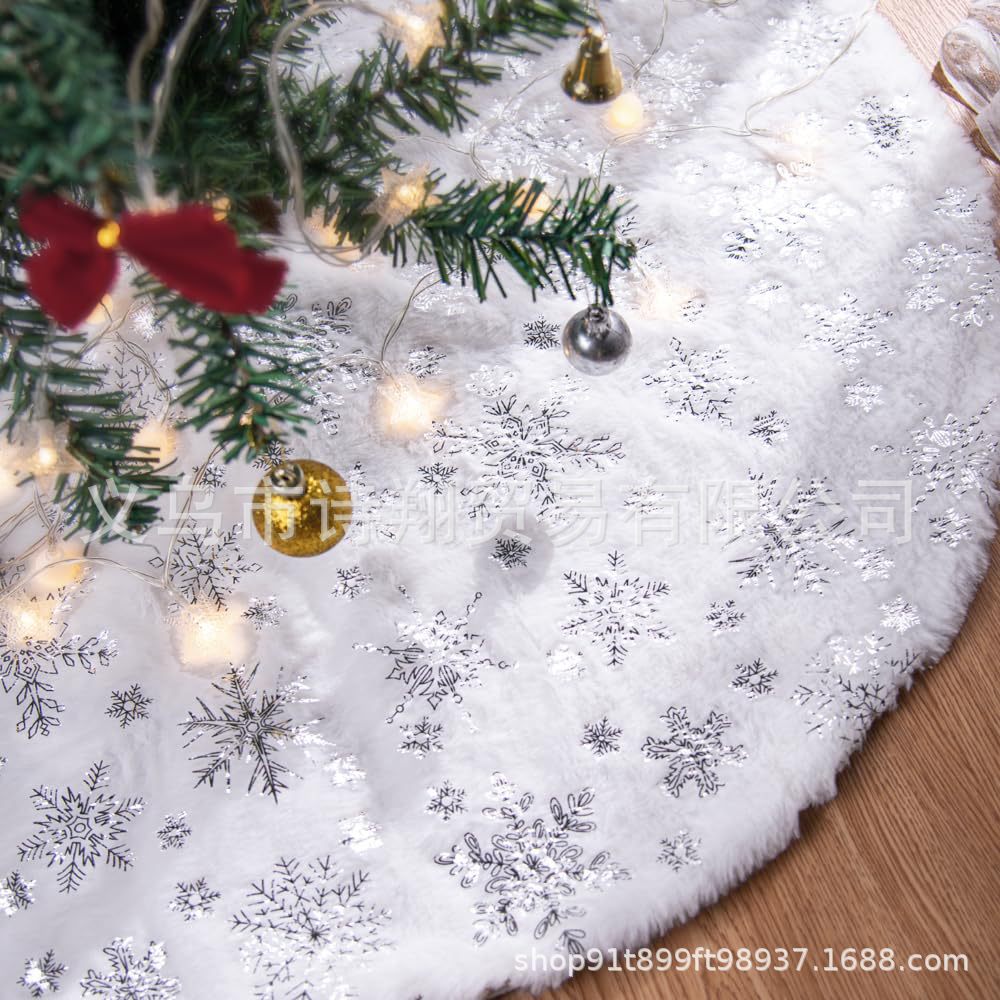 Falda para árbol de Navidad transfronteriza, falda para árbol de lentejuelas con copos de nieve nacarados, falda para árbol bordada de felpa blanca, decoración para árbol de Navidad