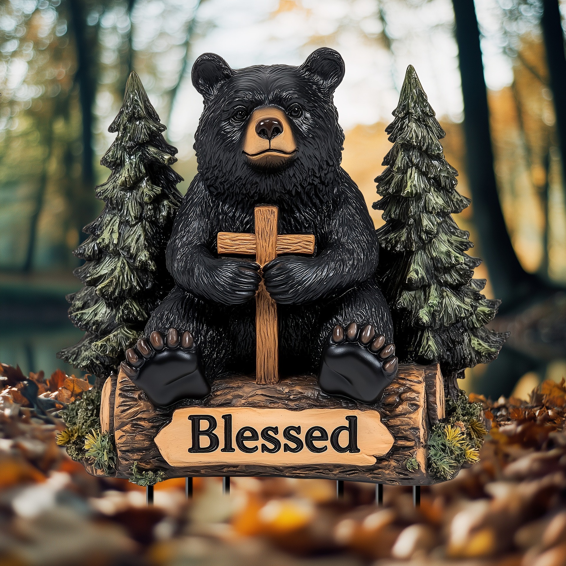 Charming Black Bear Garden Stake Acrylic Flower Pot Decor For Lawn_voghion.com