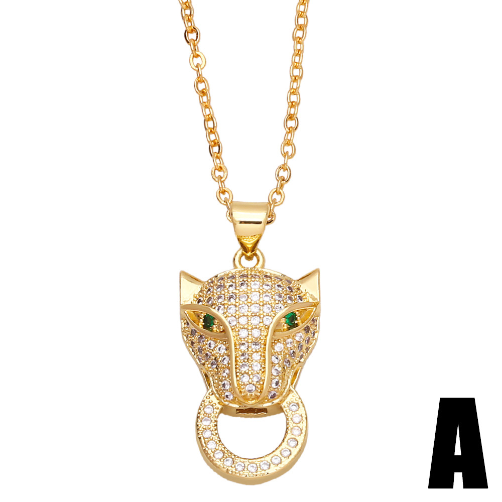 new hip-hop copper inlaid zircon leopard head pendant necklace