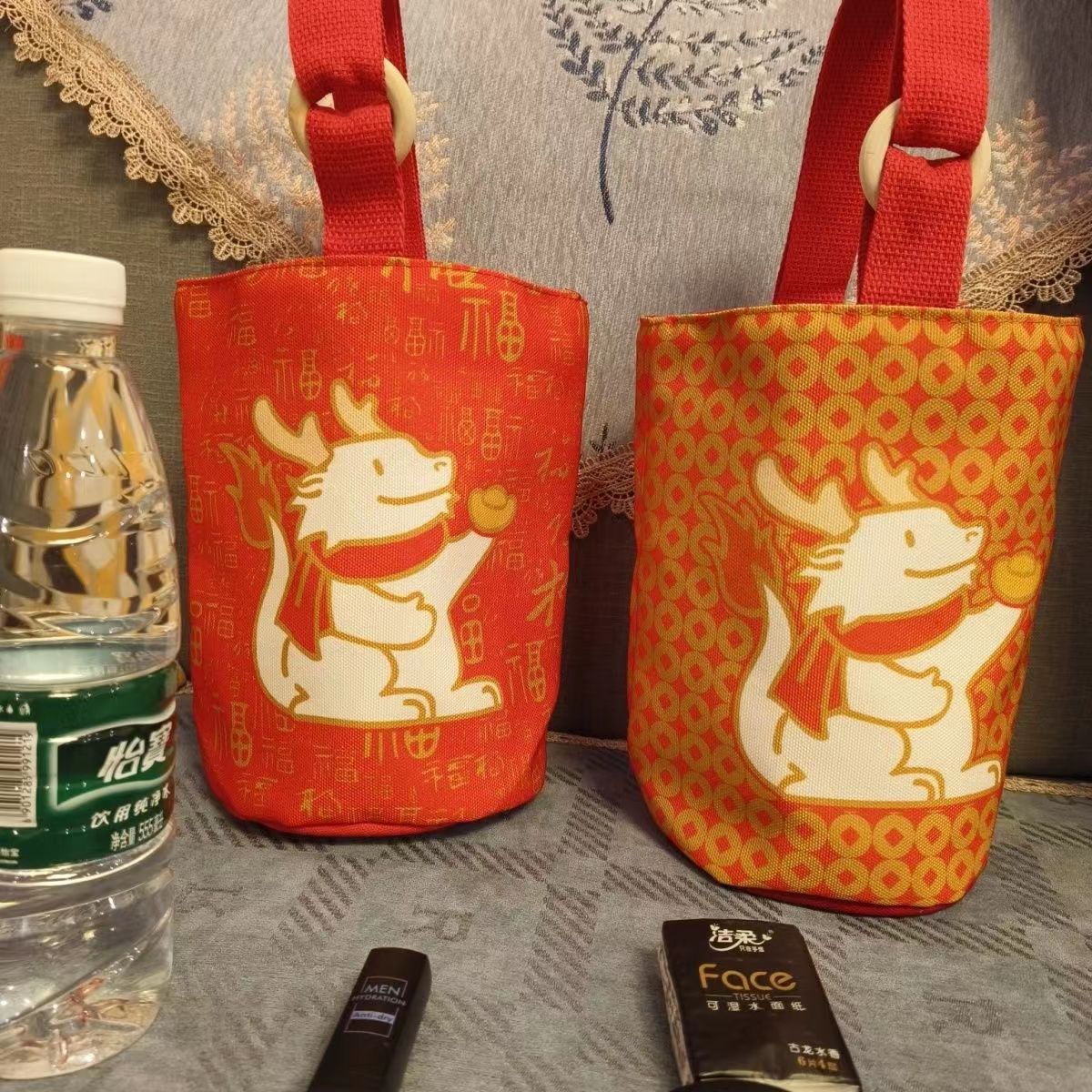 2024 Nuevo dragón año festivo Festival de Primavera cubo bolsa de lona bolso Rojo Bolsa de regalo de Año Nuevo empresa cultural y creativo