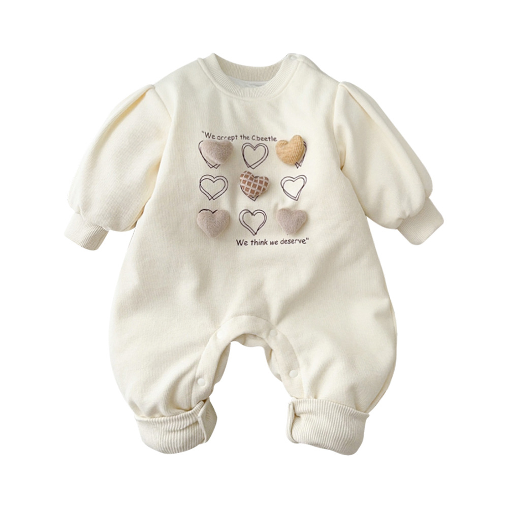 2024 principios del invierno bebé estilo coreano mono niña amor estilo occidental traje de escalada mameluco de manga larga acolchado de finales de otoño