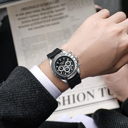 Men's watch fully automatic mechanical strap six-pin working fashion personalized fashion casual three-eye quartz watch