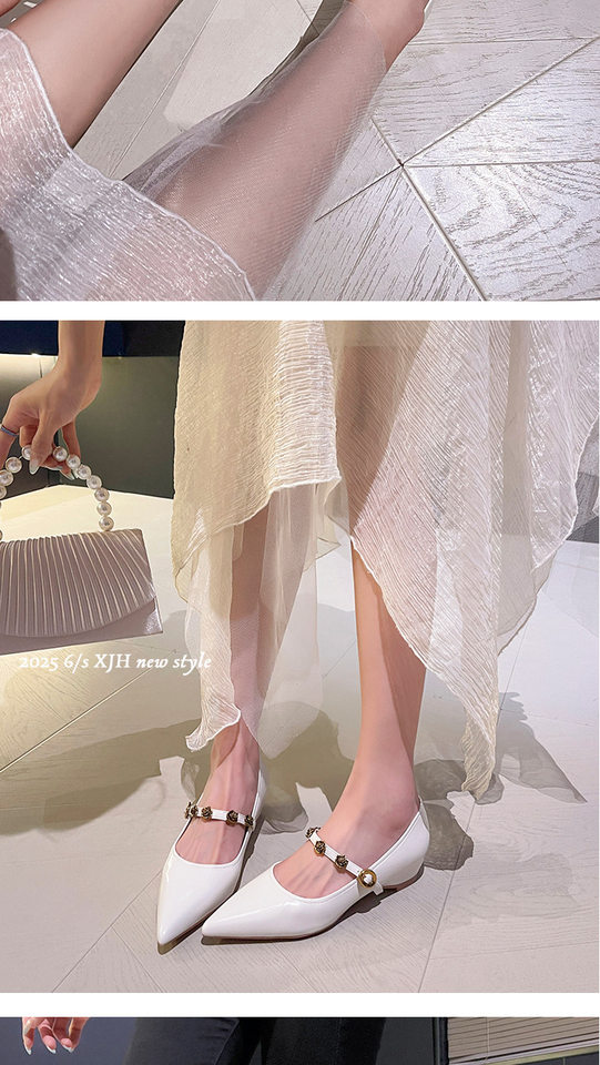 Giày cao gót nữ mũi nhọn đế xuồng tăng chiều cao bên trong, da mềm dễ phối — Màu trắng be, Màu đen, Màu đỏ rượu chi tiết 10