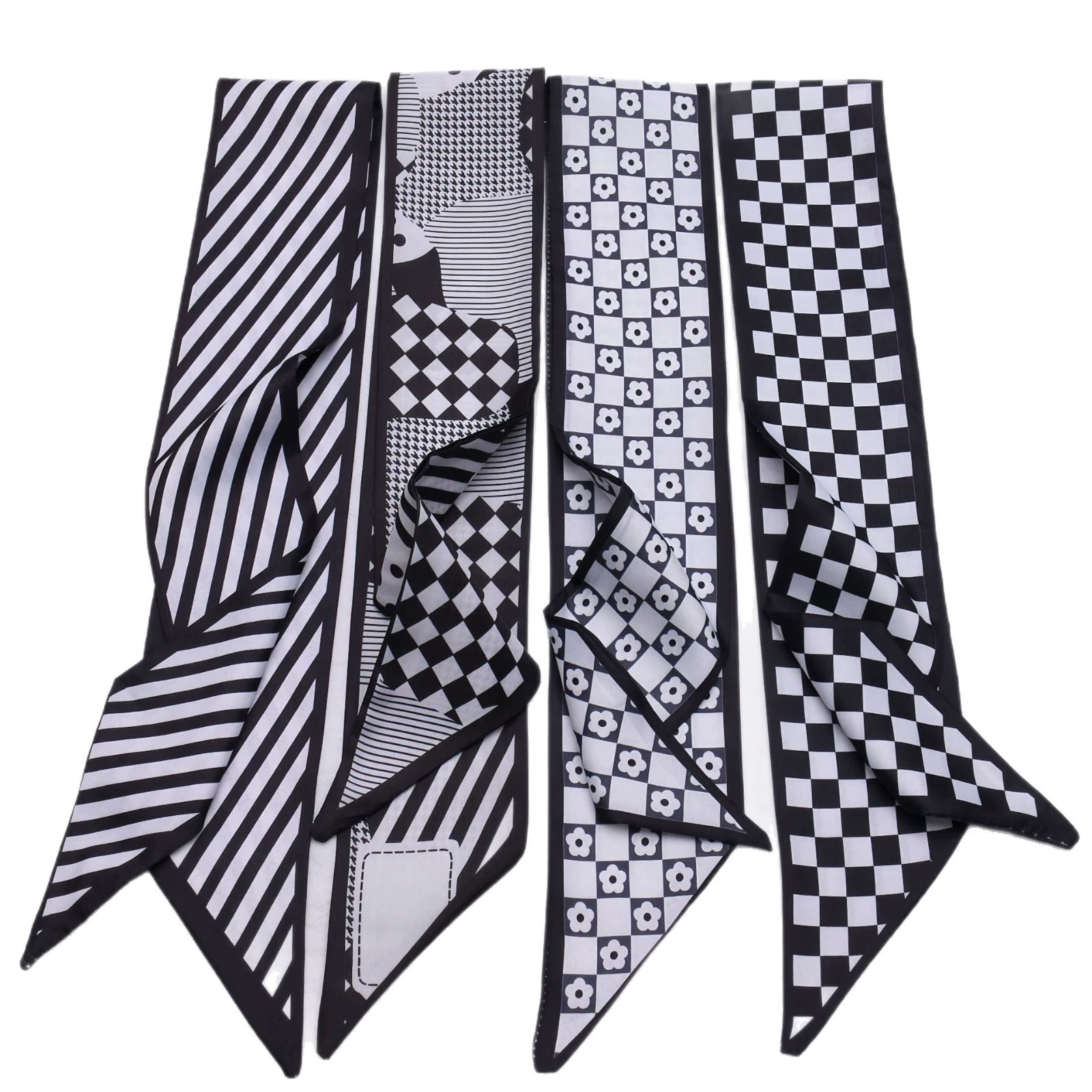 New black and white silk scarf headband long silk scarf accessories satin headdress streamers striped mesh butterfly hair accessories