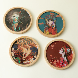 Dunhuang Bamboo and Bamboo Coasters Traditional Cloisonné Enamel Painting Handmade Material Package Coasters Pot Pads Ancient Style Foreign Trade Pads