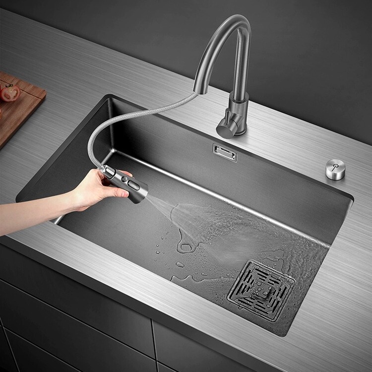 Gun gray nano sink single slot stainless steel under counter basin vegetable washing basin sink kitchen household table control narrow edge slot