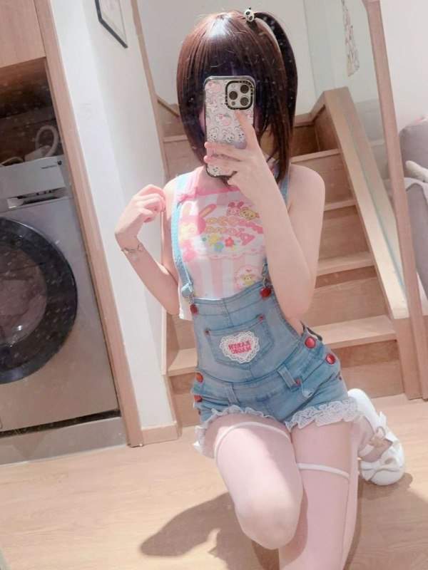 日系软妹甜美多巴胺牛仔背带裤女学生韩版显瘦夏季新款连体短裤潮|undefined