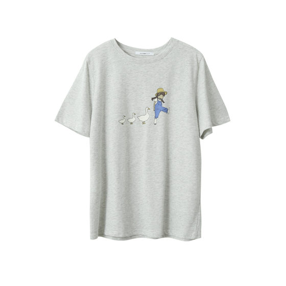 [Oufan] Korean girl sneaks duckling printed short sleeve T-shirt women's 2025 spring and summer new loose top 2784