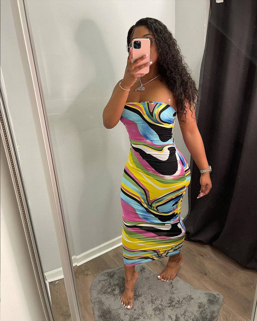 Print tube top sleeveless tight long Dress NSFH128301