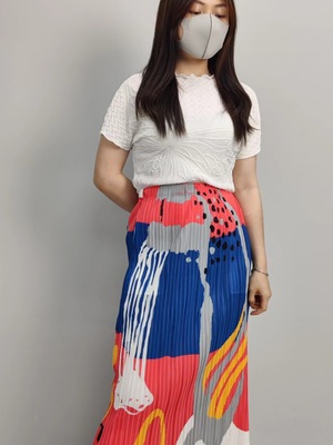 Miyake personality printing fold skirt Versatile Show thin Care