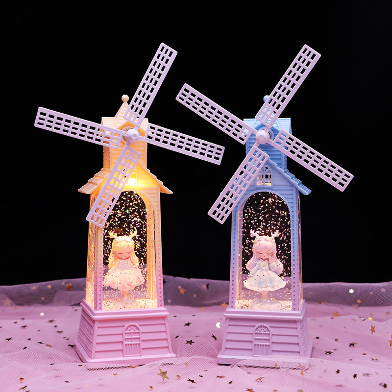 Elf deer girl windmill Crystal Light Music Box luminous transfer music decompression female birthday gift boutique wholesale