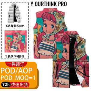 Cross-Border Pod Sleeveless down Vest Customized 3D Digital Printing Full-Print Fleece-Lined Vest Jacket Customized for Winter