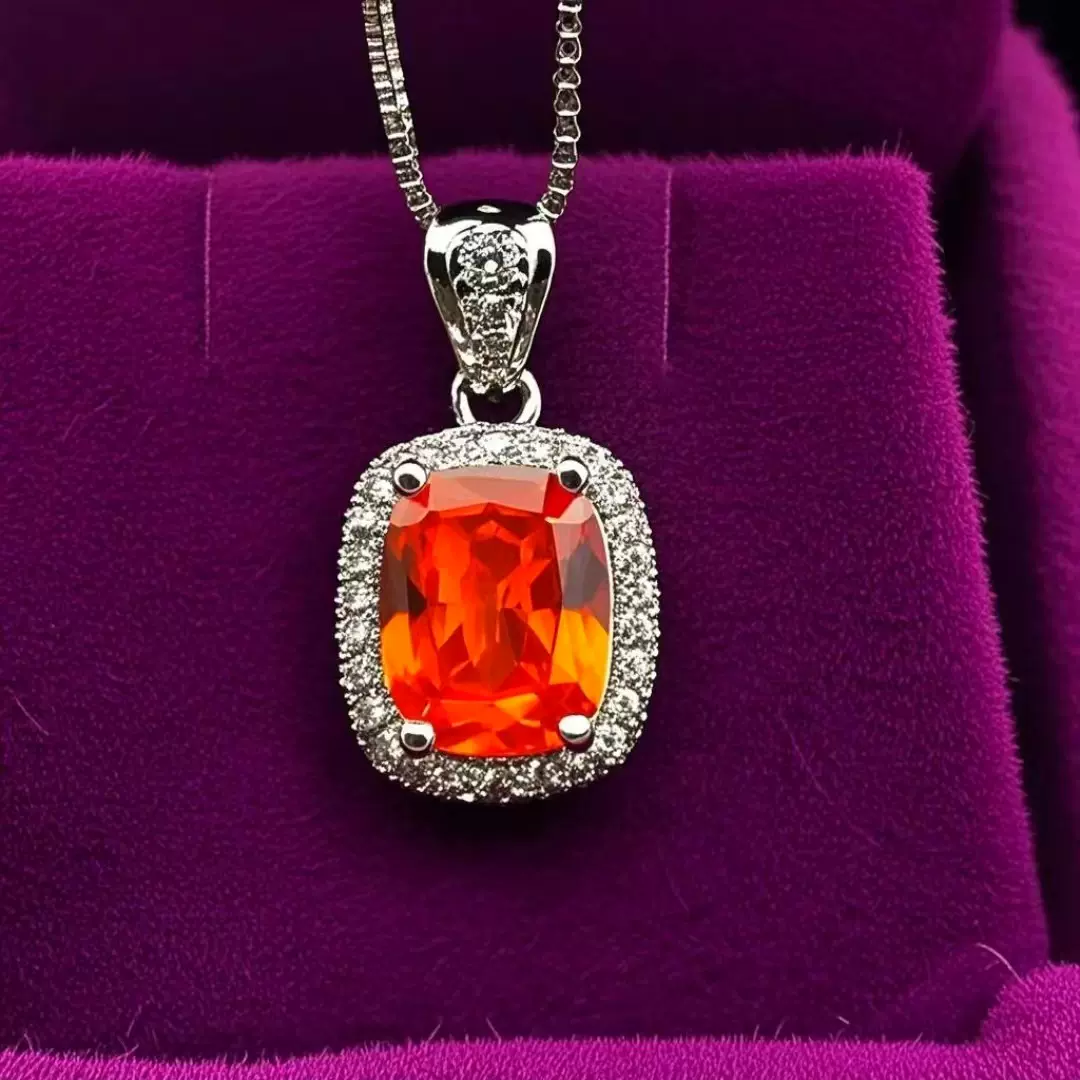 新款个性时尚仿彩宝锆石项链女高级感气质轻奢长方形吊坠直播饰品