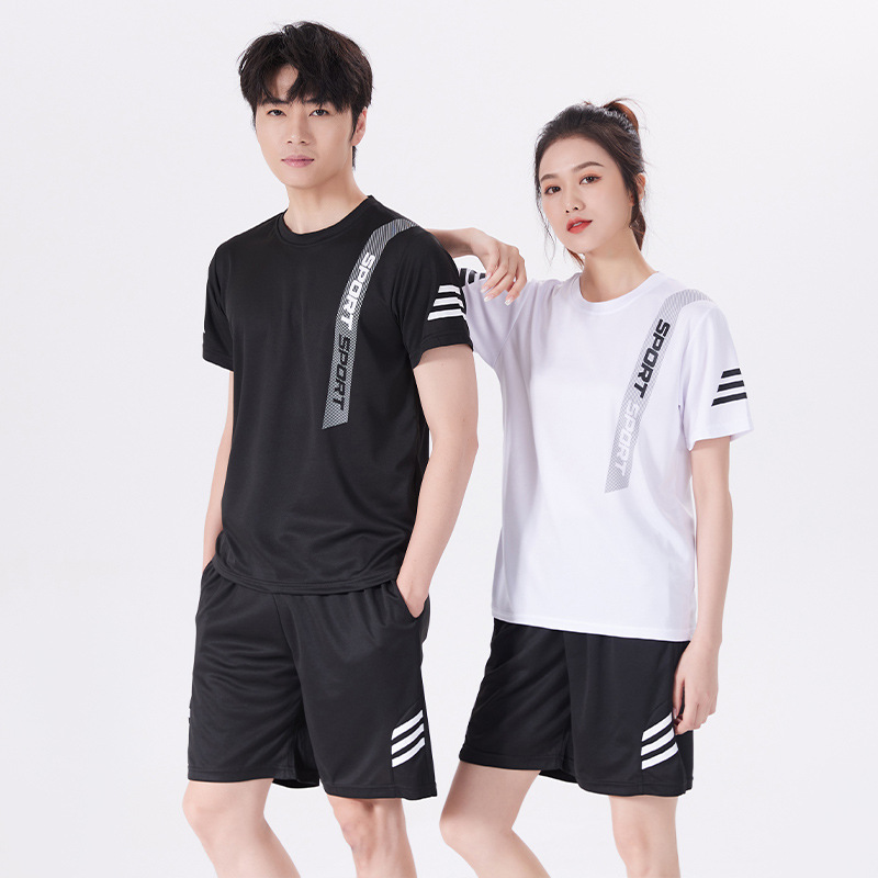 Trajes deportivos para hombres 2024 verano delgado hielo de secado rápido camiseta de manga corta de dos piezas juego de ropa casual de hombre al por mayor transfronterizo