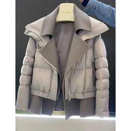 韩系毛呢拼接灰色西装短款羽绒棉服女冬2025新款新品感炸街厚外套