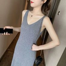 包芯纱秋冬女装毛线连衣裙背心裙中长款领性感显瘦打底针织长裙