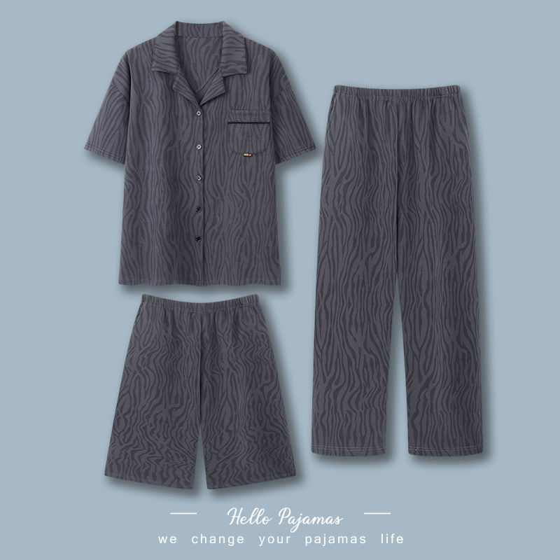 Pijamas de tres piezas para hombre verano 100% algodón pantalones de manga corta traje Delgado verano dibujos animados más tamaño homewear