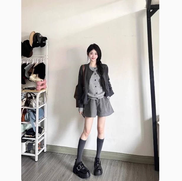 假两件针织开衫女韩系撞色早秋设计感毛衣外套秋冬时尚感百搭上衣|undefined