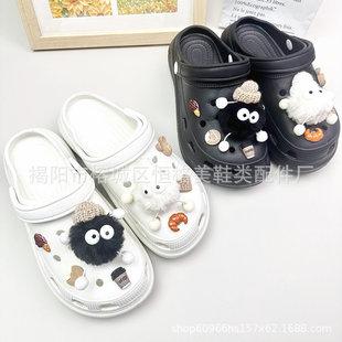 New Cave Shoes DIY Accessories Cute Cartoon Plush Small Coal Ball Fur Ball Shoes Flower Decorative Removable Shoe Buckle