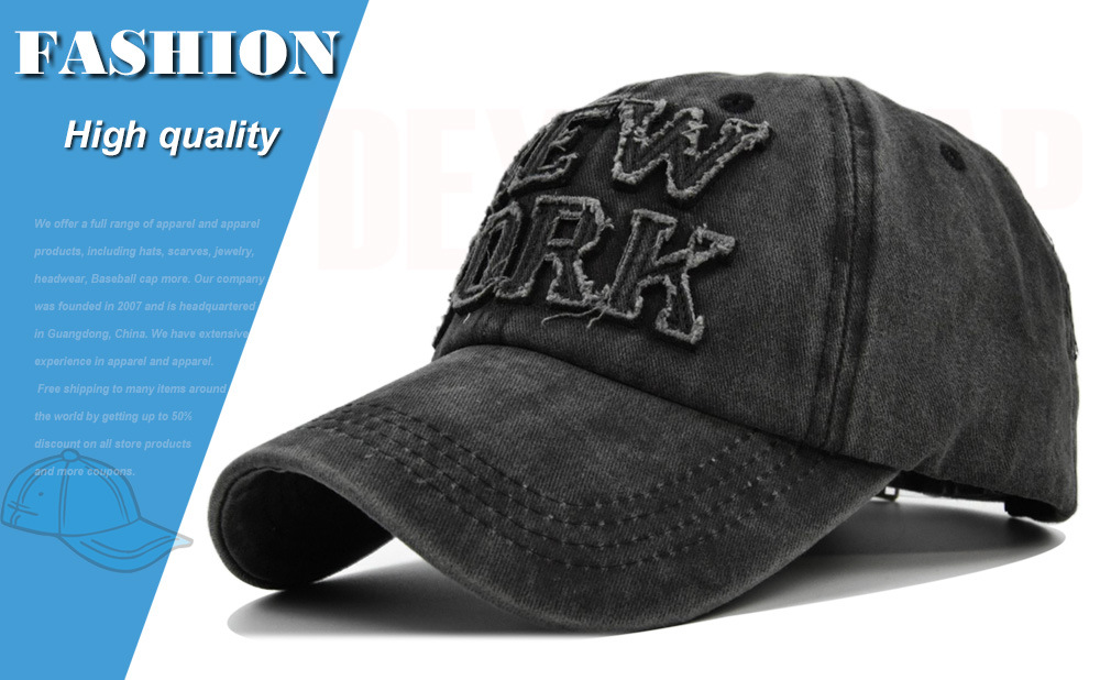 Washed Baseball Cap New York 3d Embroidered Curved Brim Hat_voghion.com