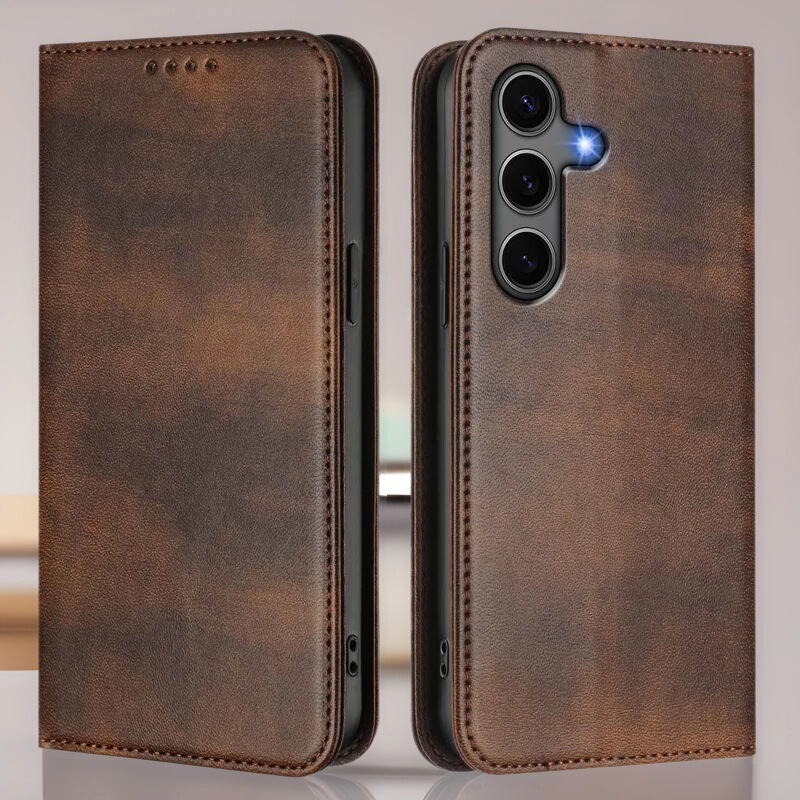 Suitable for Samsung S25Edge Mobile Phone Case S24 S23Fe Retro Pattern S26 Flip Cover S9 Soft Leather Case M15 Protective Case