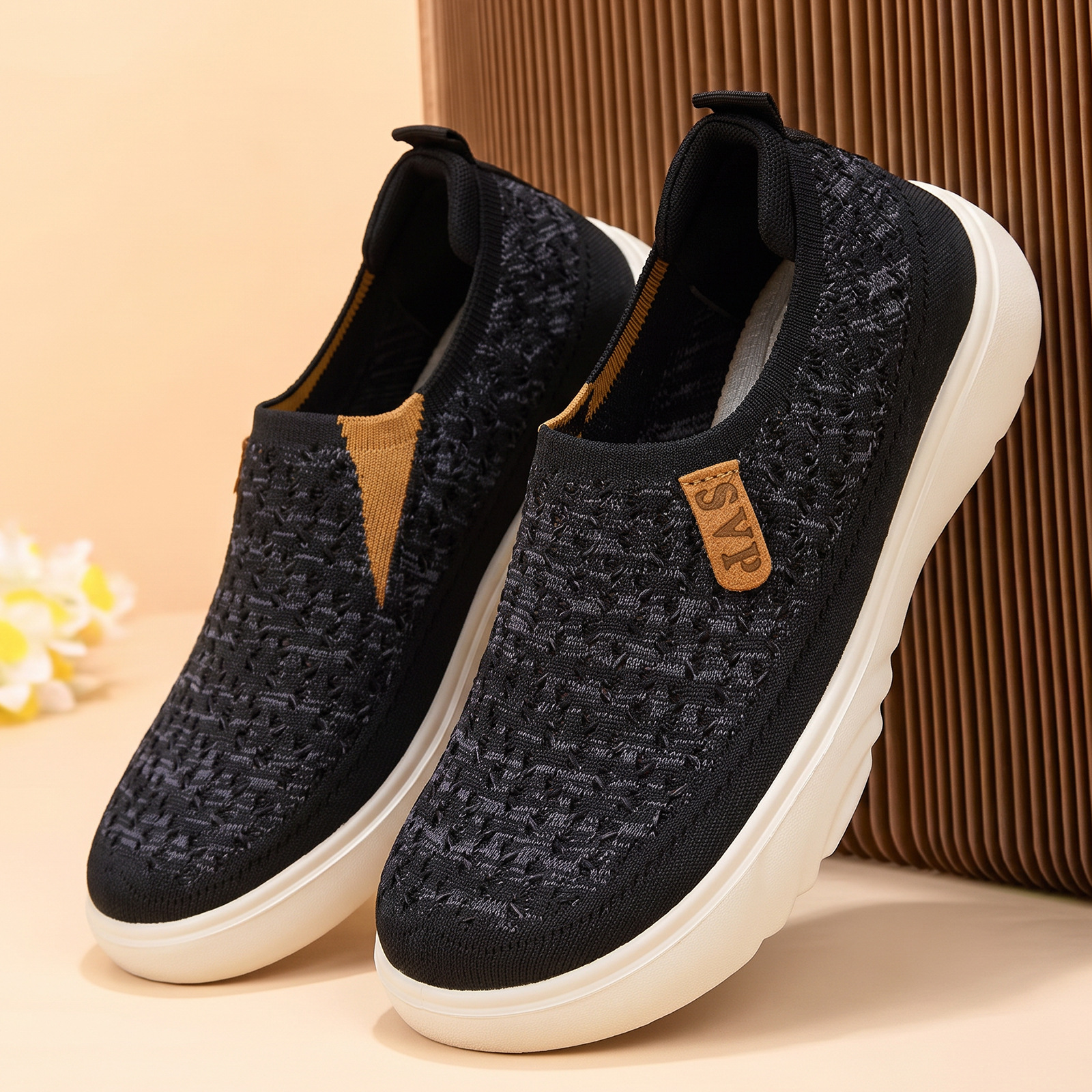 Zapatos de Mujer, Estilo Primavera, Tejido Elástico, Sin Cordones, Casuales, Suela Suave, Zapatos para Mamá, Malla Transpirable, Venta al por Mayor