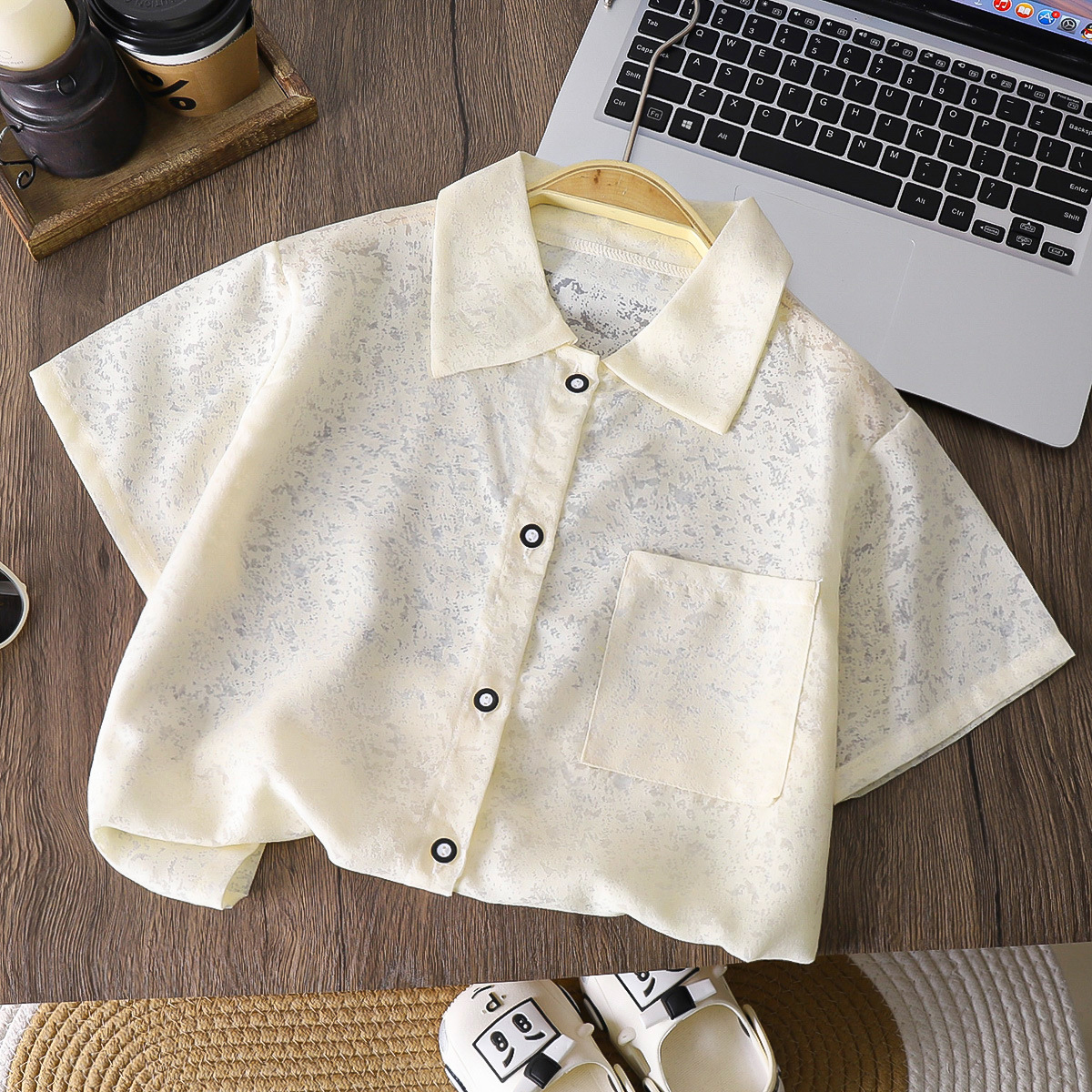 Camisa de solapa informal para niños y niñas de manga corta de verano