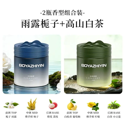 Car Perfume Aromatherapy, freshener, solid car fragrance - rain-drenched-gardenia-high-mountain-white-tea2-bottles