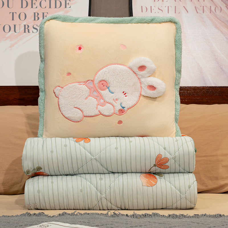 almohada de seda de hielo, colcha, almohada plegable para automóviles, almohada de oficina, almohada de siesta, manta 2 en 1 para mujeres