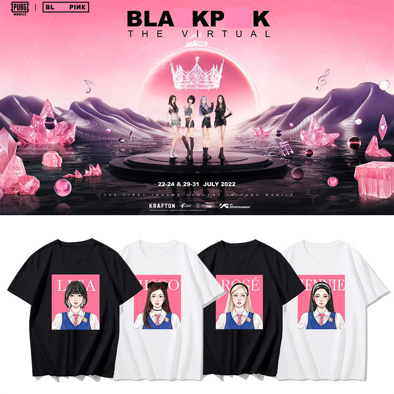 韩流明星blink粉墨同款应援打歌服 BLACKPINK插画卡通日韩纯棉T恤