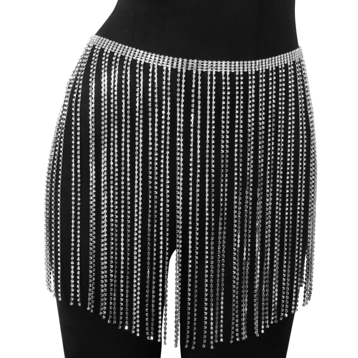 라인 석 스커트 실버