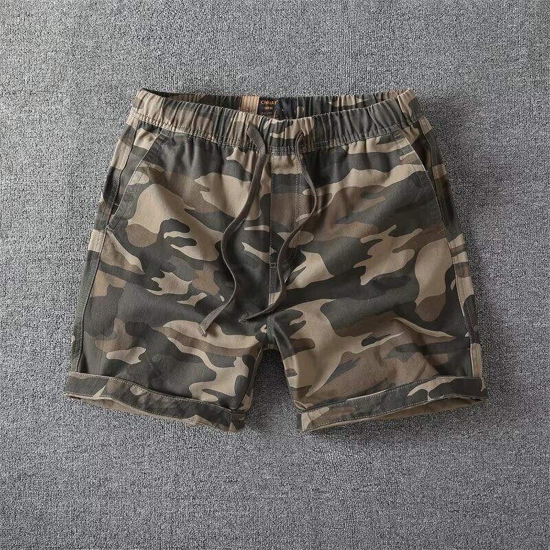 European and American men's loose-fitting jogging shorts, three-quarter and quarter-length sports running camouflage shorts with multi-color waist drawstring European and American men's loose-fitting jogging shorts, three-quarter and quarter-length sports running camouflage shorts with multi-color waist drawstring