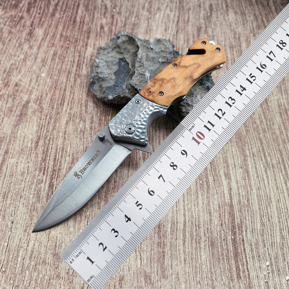 一件代发跨境货源户外求生折叠小刀橄榄木手柄战术军刀精美水果小