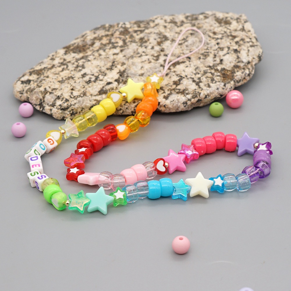 Wholesale Ethnic Acrylic Clashing Color Beads Letter Mobile Phone Lanyard Nihaojewelry display picture 5