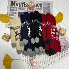 冬季新款韓版小鹿針織保暖觸屏手套加絨加厚防寒針織女士手套批發