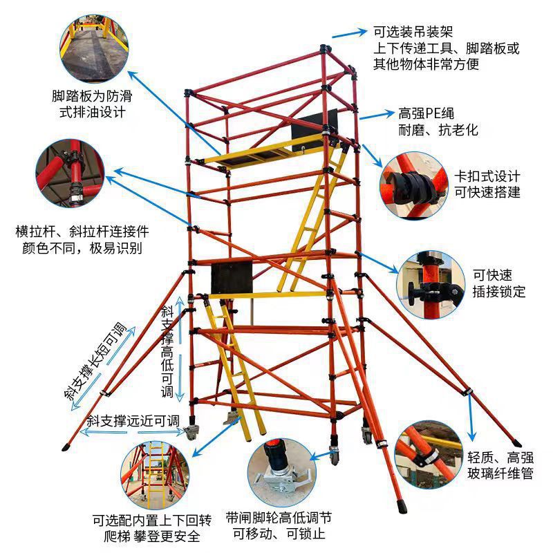 安全电力施工程玻璃钢脚手架带绝缘脚手架厂家直销移动s平台