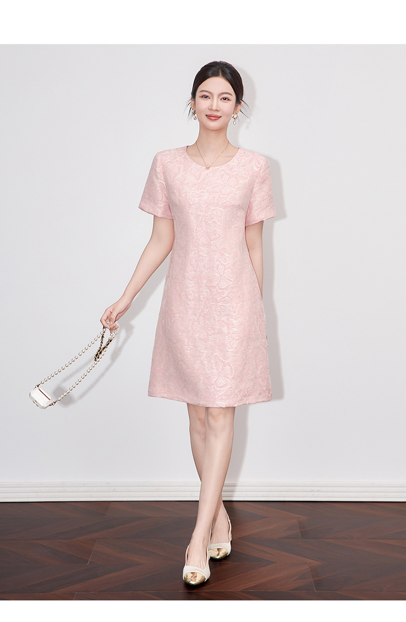Váy maxi nữ thắt eo họa tiết bướm dập nổi jacquard — Màu hồng chi tiết 11