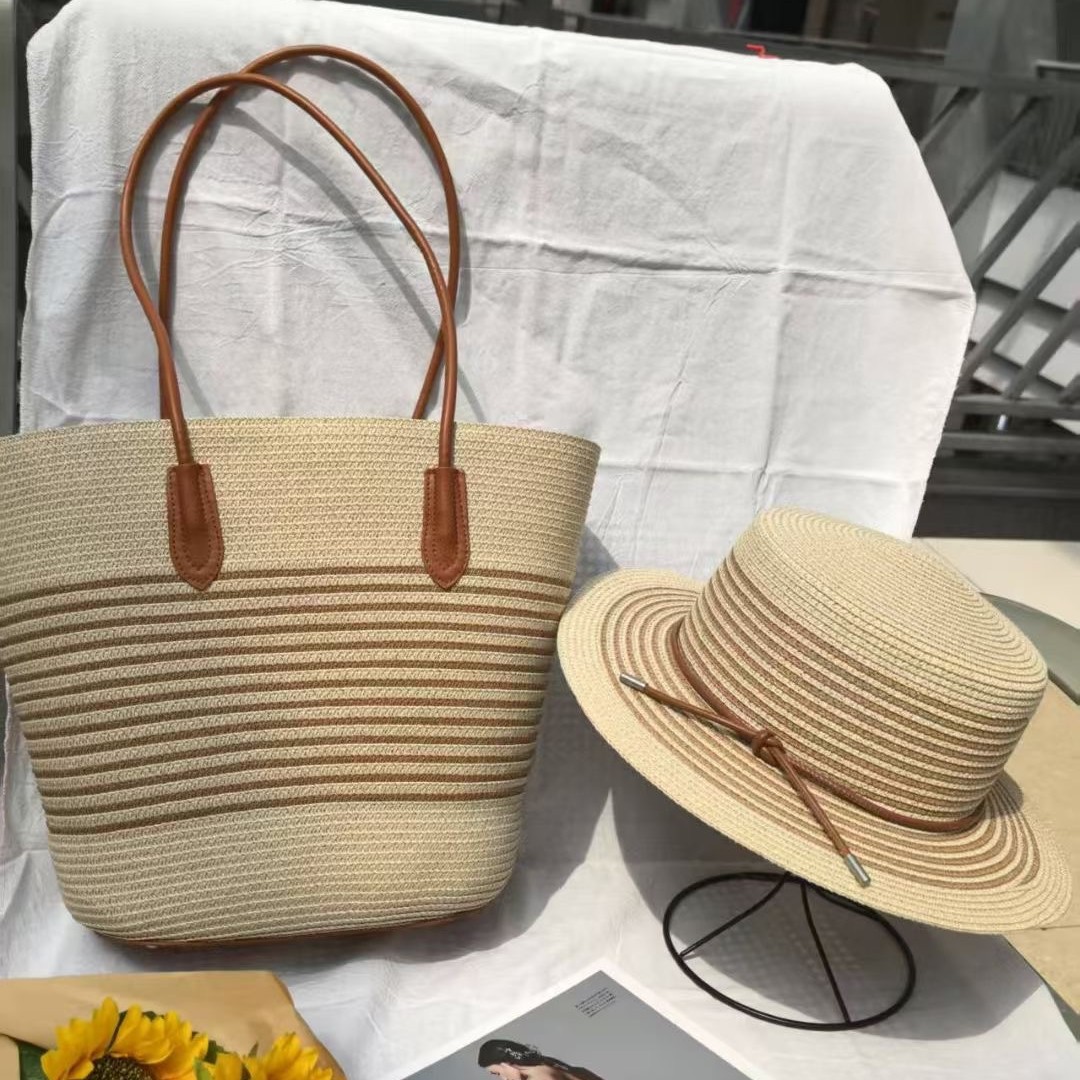 New Summer Striped Single Shoulder Commuting Straw Woven Bag, New Large Capacity Casual And Fashionable Women's Beach Tote Bag_voghion.com