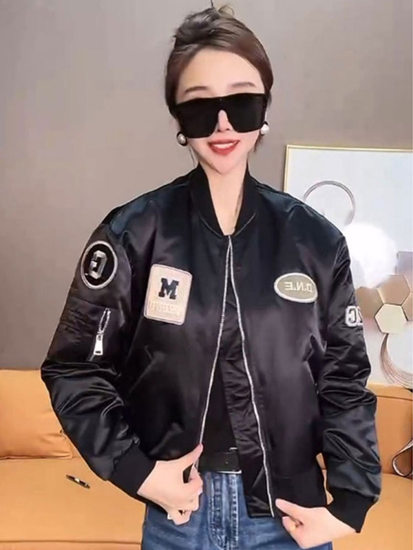 美式刺绣贴标欧货短款棒球服女春秋季2025新款小个子休闲女士夹克|undefined