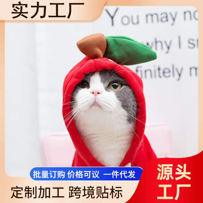과일 변신 의상 고양이 옷 강아지 애완동물 의류 테디 겨울옷 소형견 후드티 따뜻하고 마음이 따뜻해지는 후드