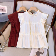 外贸童装女童短袖衬衫2025夏装新款中大儿童夏季纯棉无袖衬衣上衣