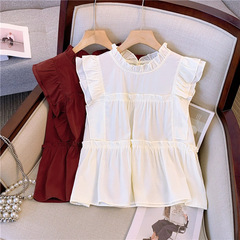 2024 summer new style girls' short-sleeved shirt for children's clothing, pure cotton sleeveless blouse for medium and large-sized children