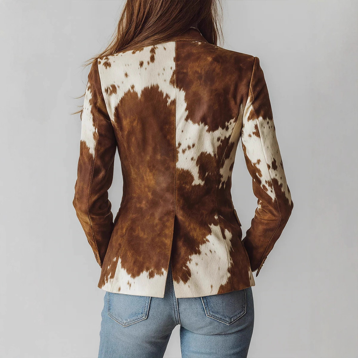 Damen Blazer Aus Wildlederimitat Langarm Mit Knopf Elegant_voghion.com